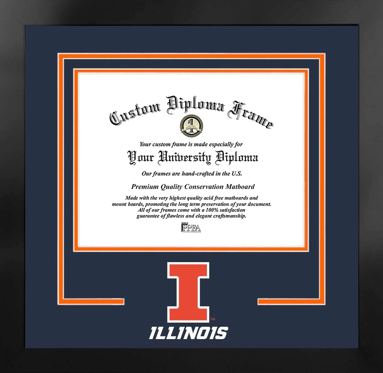 University of Illinois Fighting Illini 11w x 8.5h Spirit Diploma Manhattan Black Frame with Bonus Campus Images Lithograph (value savings $59)